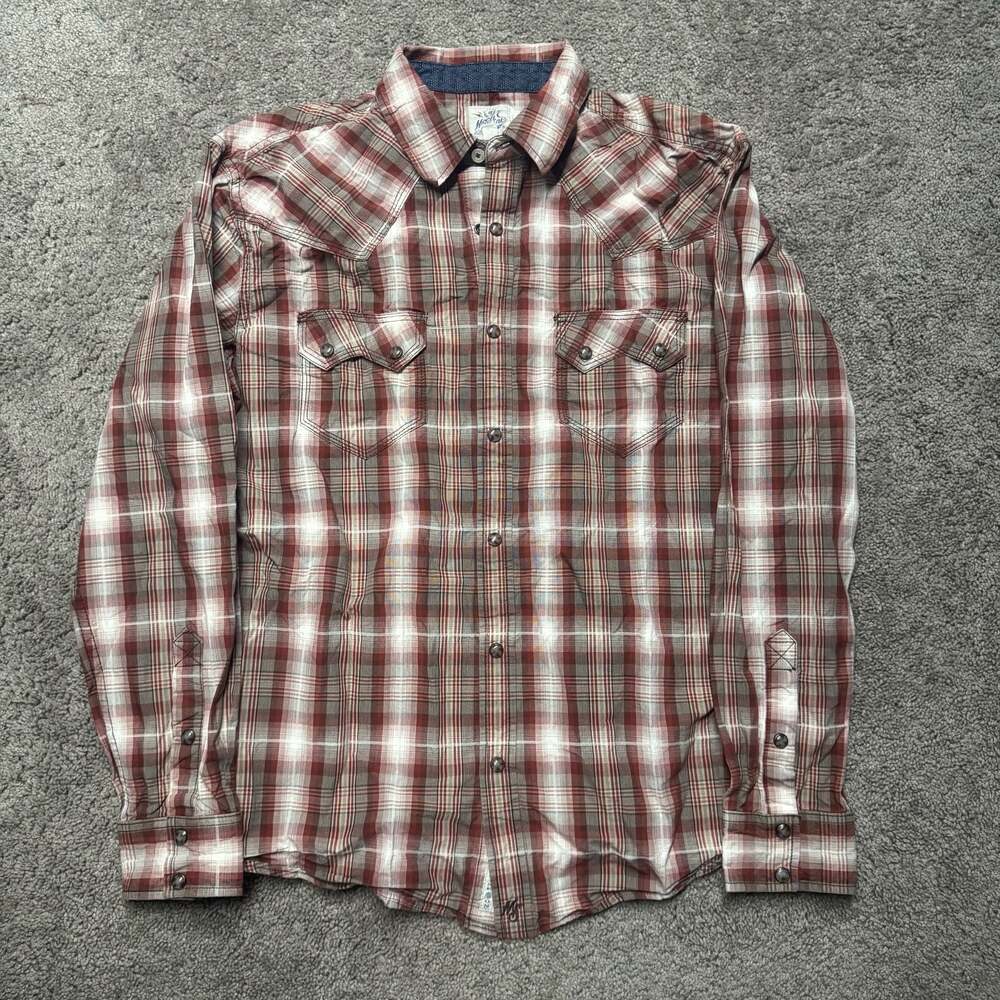 Vintage Moonshine Spirit Men's Long Sleeve Plaid Pearl Snap Western Shirt